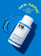 K18 Damage Shield pH Protective Shampoo 250ml on blue background