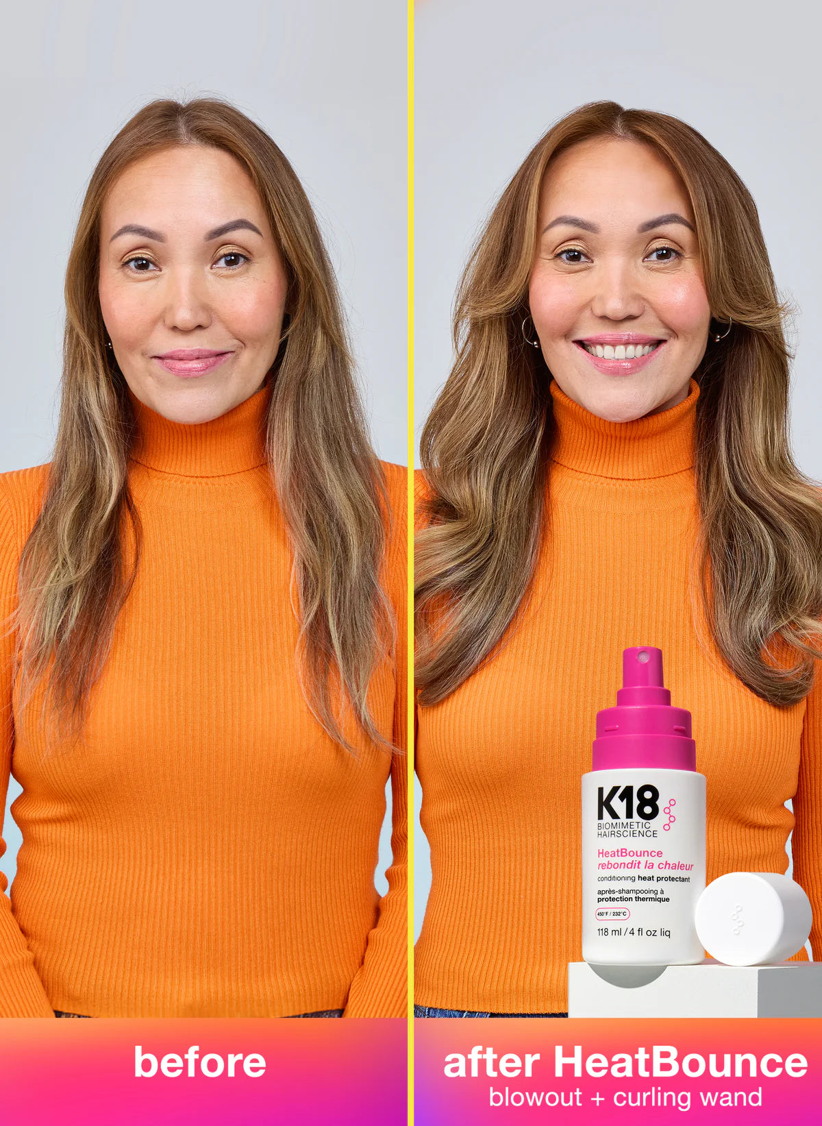 K18 HeatBounce Conditioning Heat Protectant Spray 118ml with hot tools